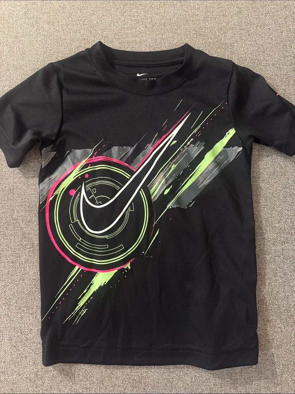 5/$15- Nike Kids' Black Graphic Active Tee with Neon Accents